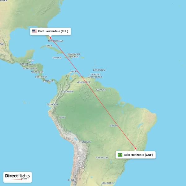Fort Lauderdale - Belo Horizonte direct flight map