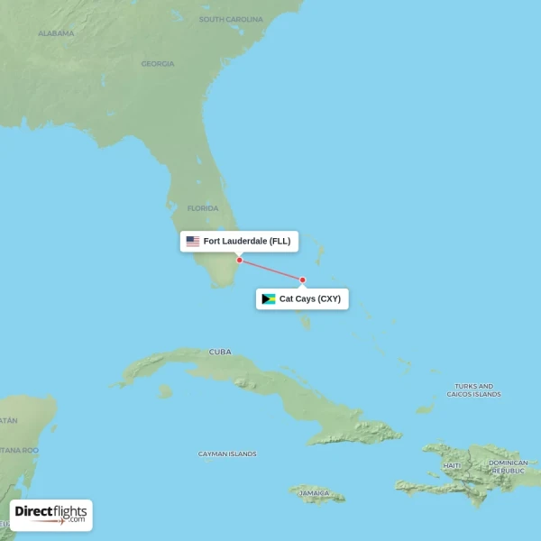 Fort Lauderdale - Cat Cays direct flight map