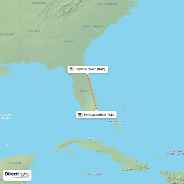 Fort Lauderdale - Daytona Beach direct flight map