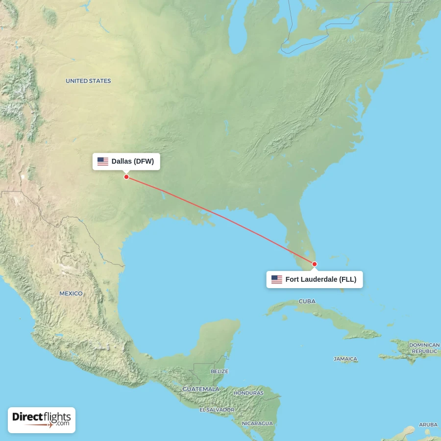 FLL - DFW route map