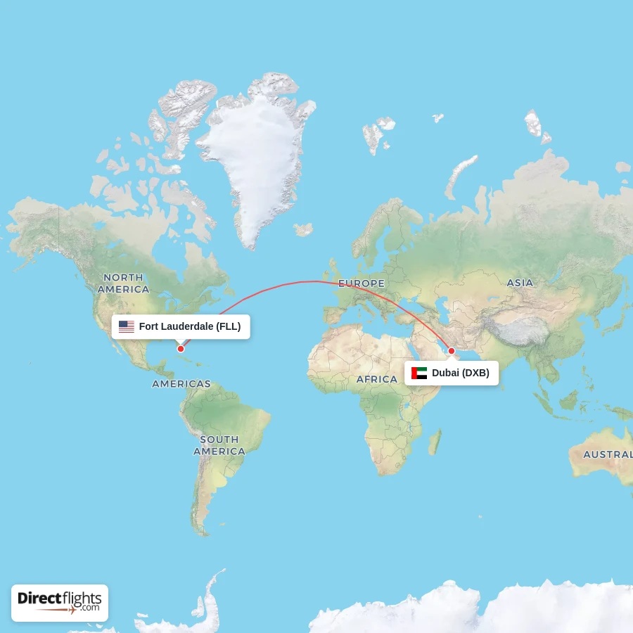 FLL - DXB route map