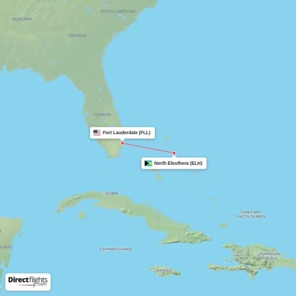 Fort Lauderdale - North Eleuthera direct flight map