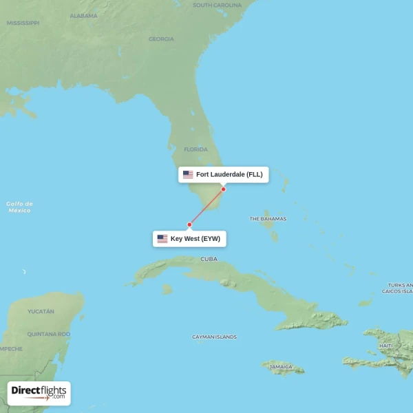 Fort Lauderdale - Key West direct flight map