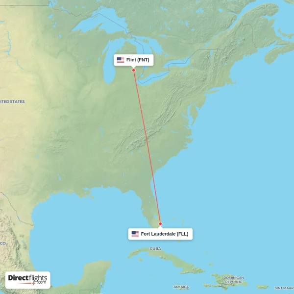 Fort Lauderdale - Flint direct flight map