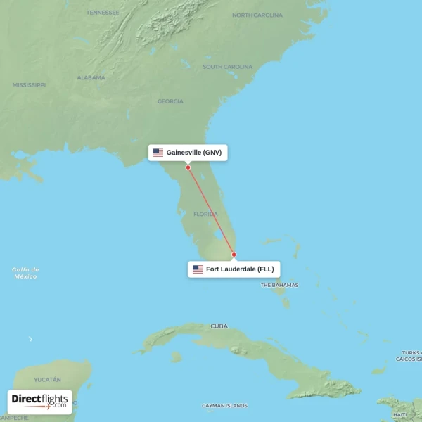 Fort Lauderdale - Gainesville direct flight map