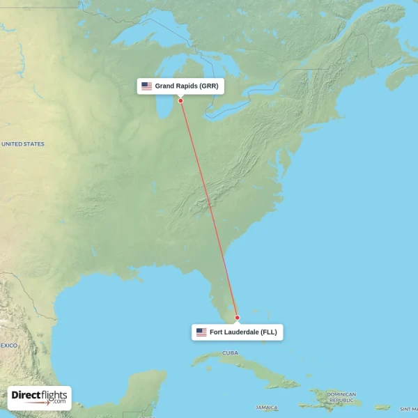 Fort Lauderdale - Grand Rapids direct flight map