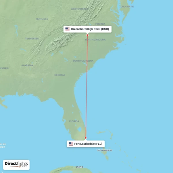 Fort Lauderdale - Greensboro/High Point direct flight map