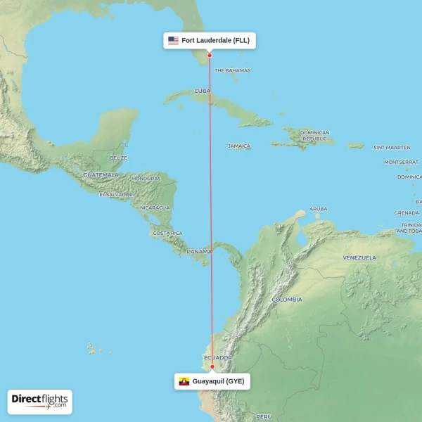 Fort Lauderdale - Guayaquil direct flight map