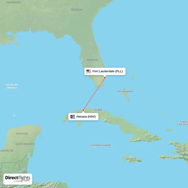 Fort Lauderdale - Havana direct flight map
