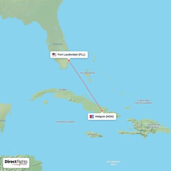 Fort Lauderdale - Holguin direct flight map