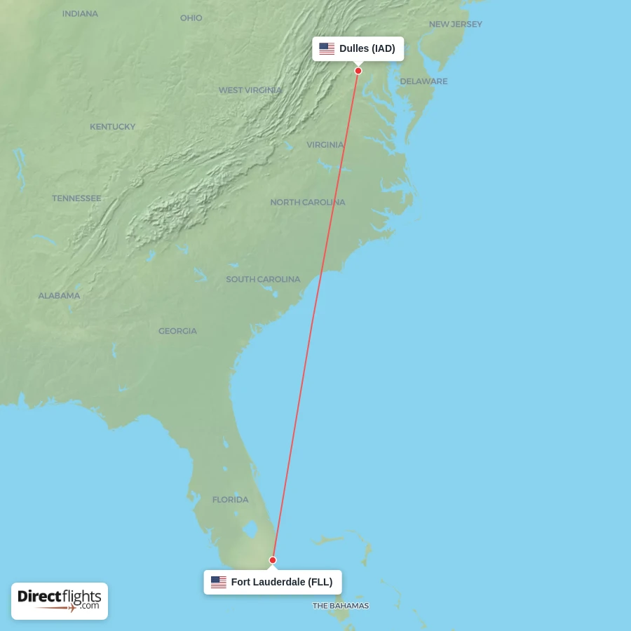 FLL - IAD route map