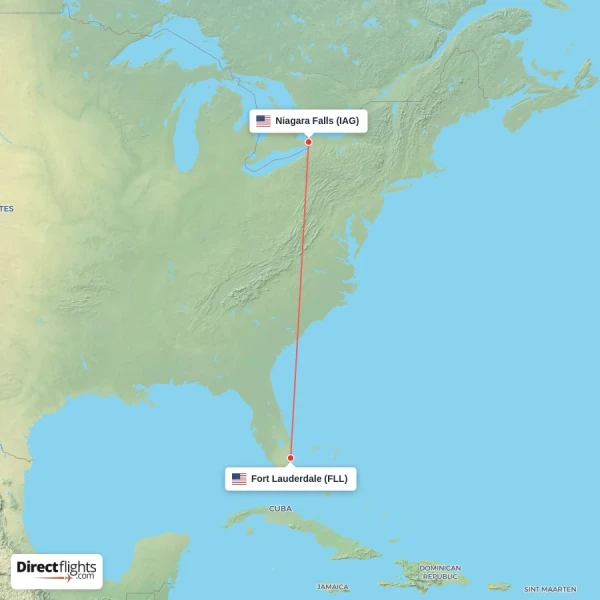 Fort Lauderdale - Niagara Falls direct flight map