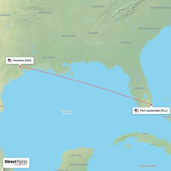 Fort Lauderdale - Houston direct flight map