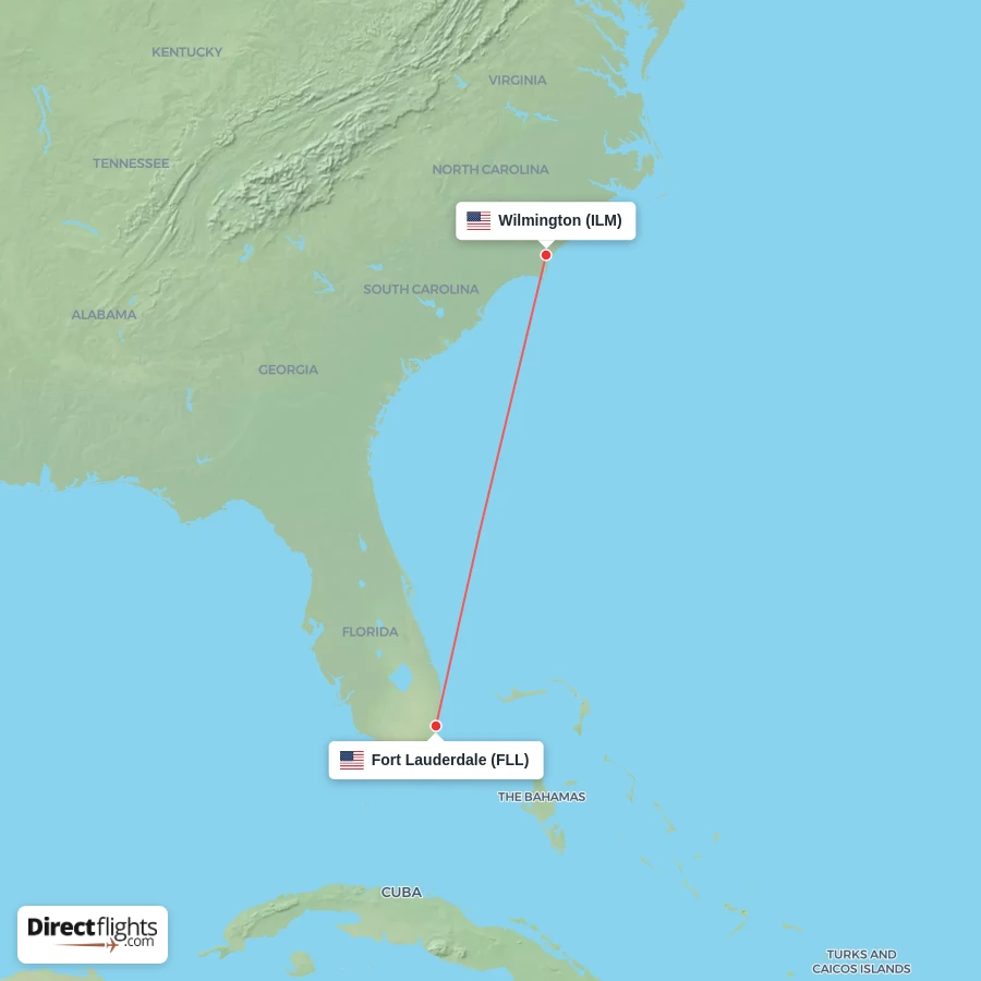 FLL - ILM route map