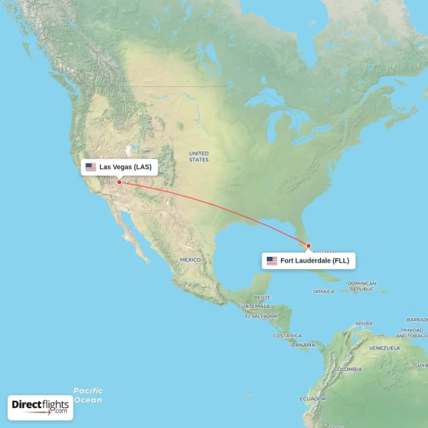 Fort Lauderdale - Las Vegas direct flight map