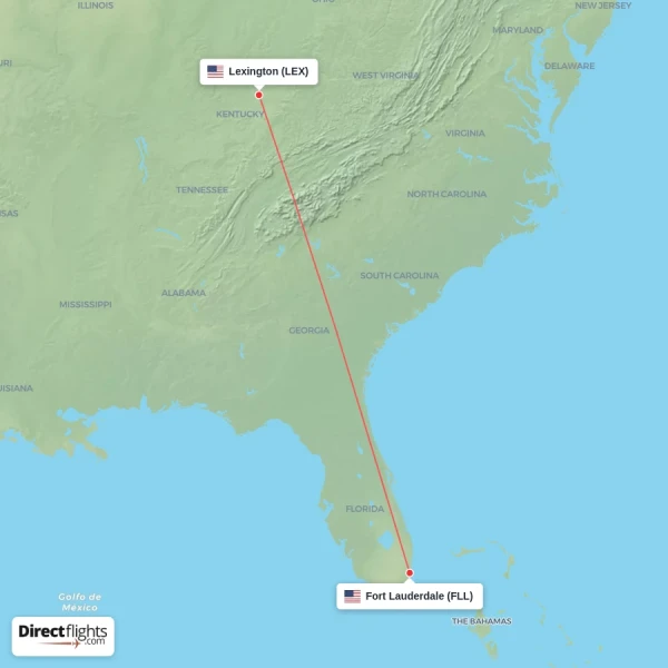 Fort Lauderdale - Lexington direct flight map