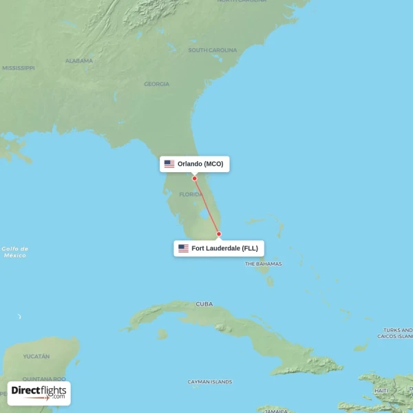Fort Lauderdale - Orlando direct flight map