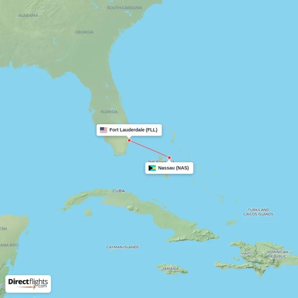 Fort Lauderdale - Nassau direct flight map