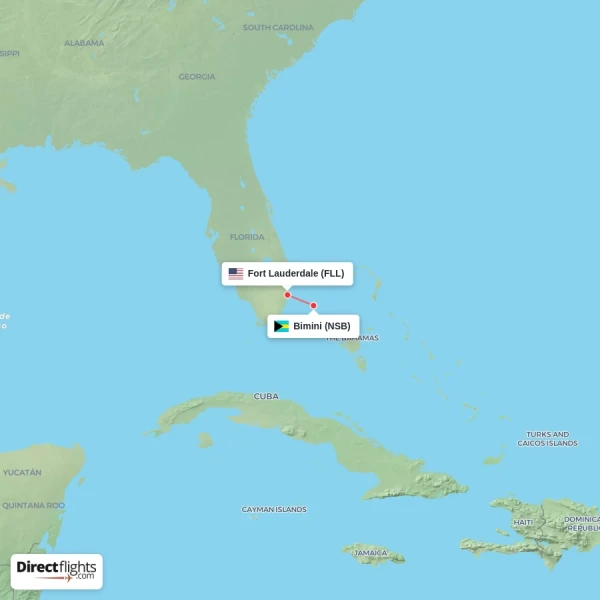 Fort Lauderdale - Bimini direct flight map