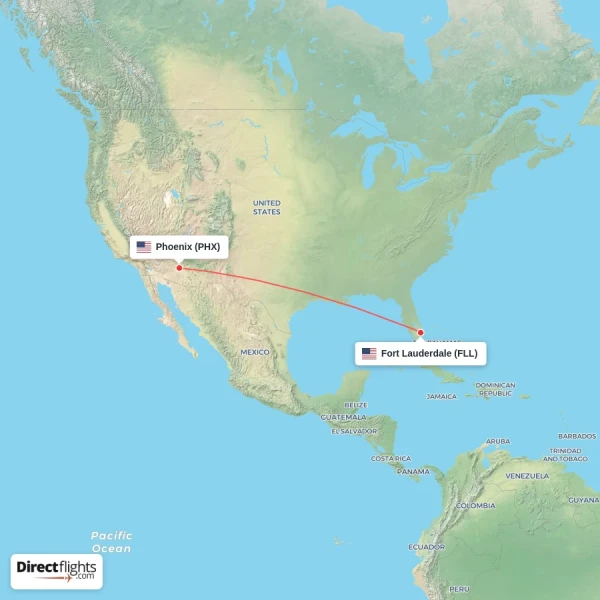 Fort Lauderdale - Phoenix direct flight map