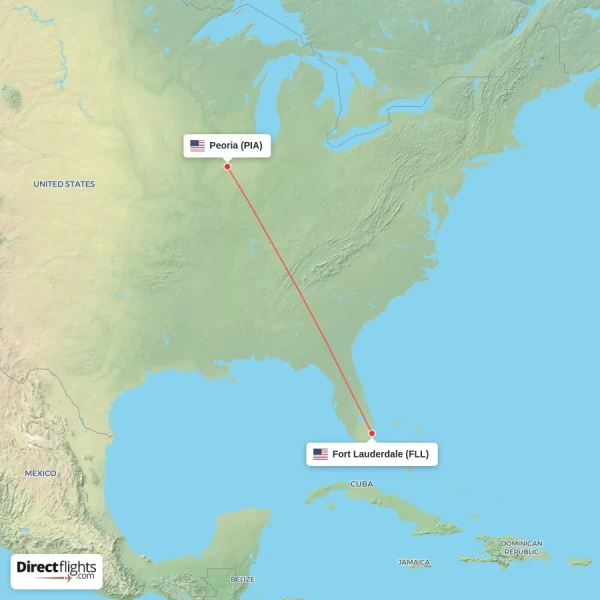 Fort Lauderdale - Peoria direct flight map