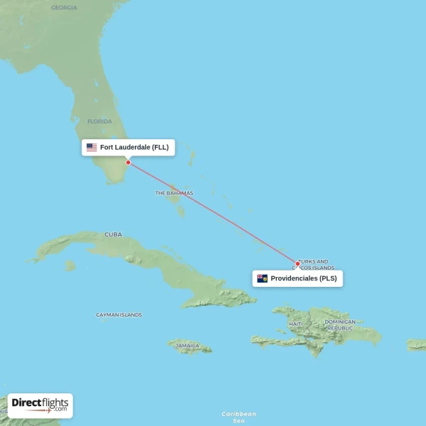 Fort Lauderdale - Providenciales direct flight map