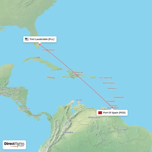 Fort Lauderdale - Port Of Spain direct flight map