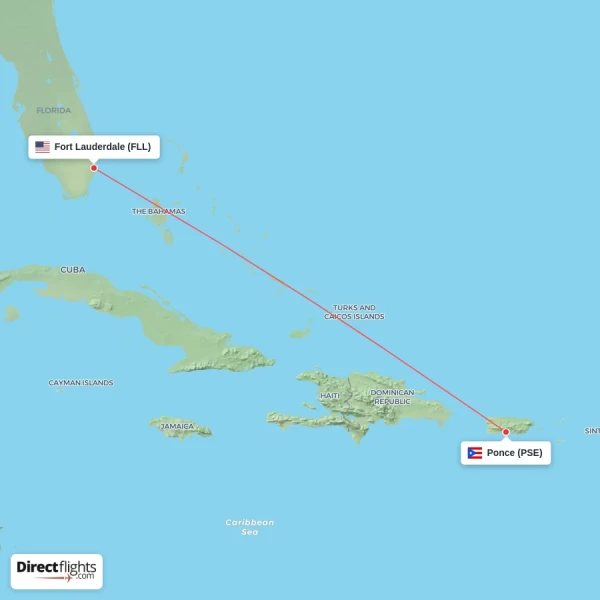 Fort Lauderdale - Ponce direct flight map