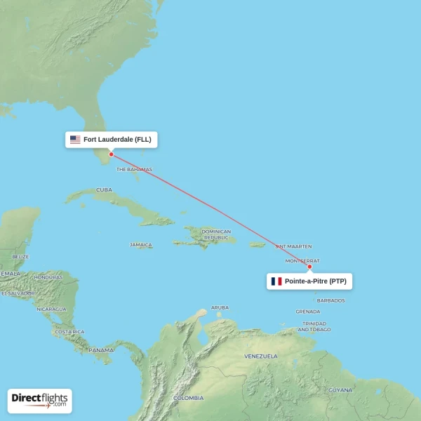 Fort Lauderdale - Pointe-a-Pitre direct flight map