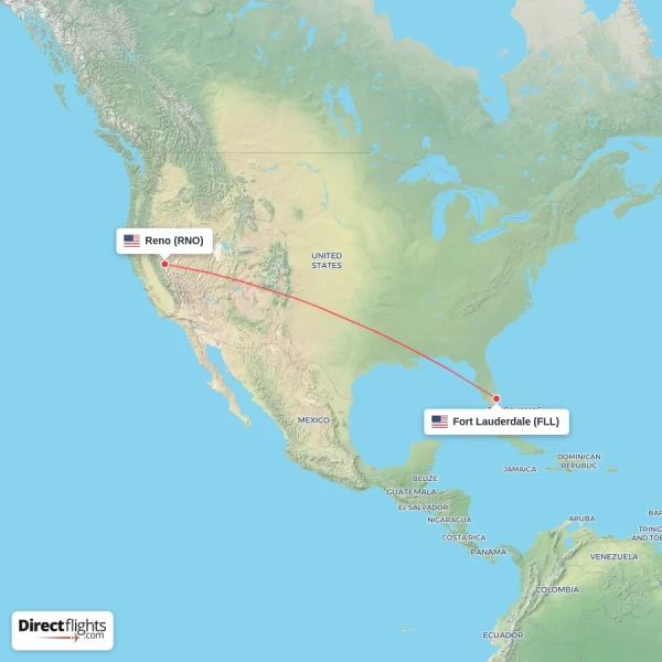 Fort Lauderdale - Reno direct flight map