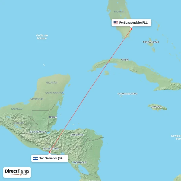 Fort Lauderdale - San Salvador direct flight map