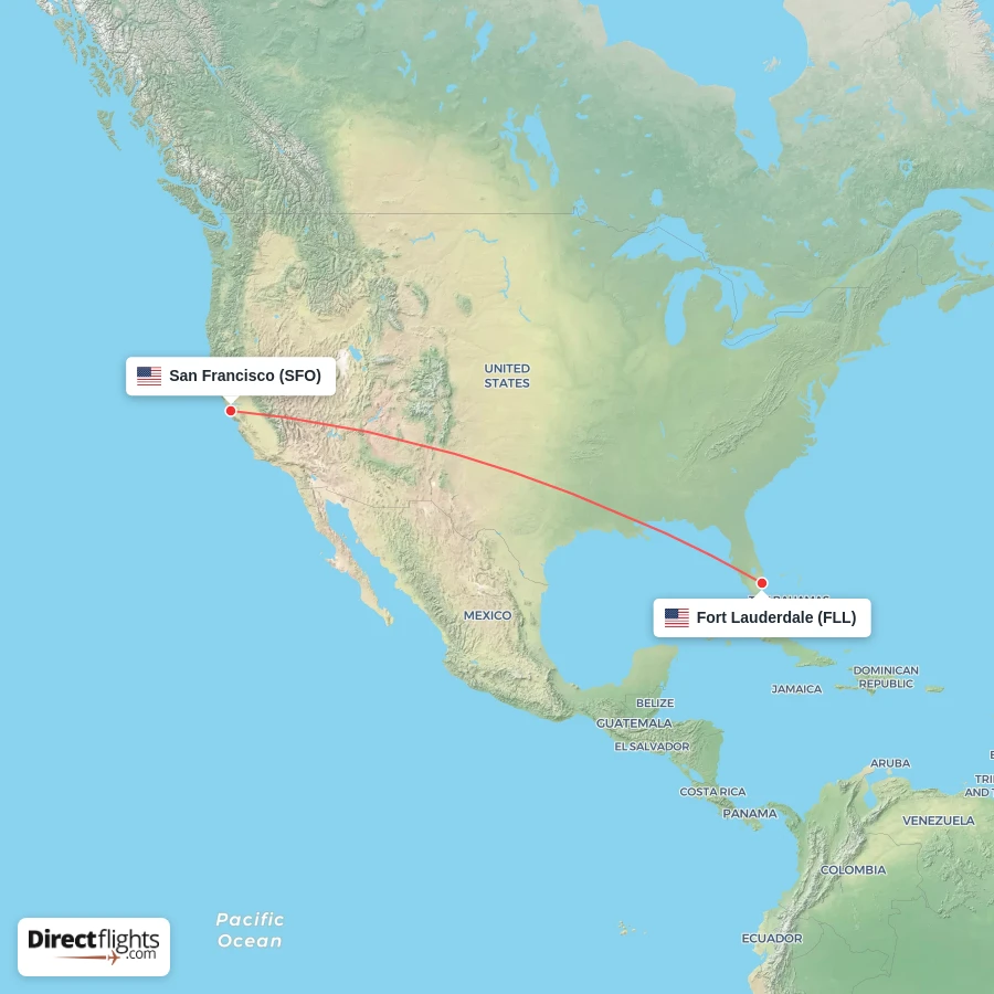 FLL - SFO route map