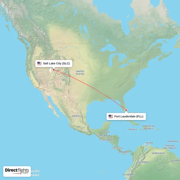 Fort Lauderdale - Salt Lake City direct flight map