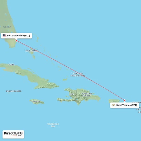Fort Lauderdale - Saint Thomas direct flight map