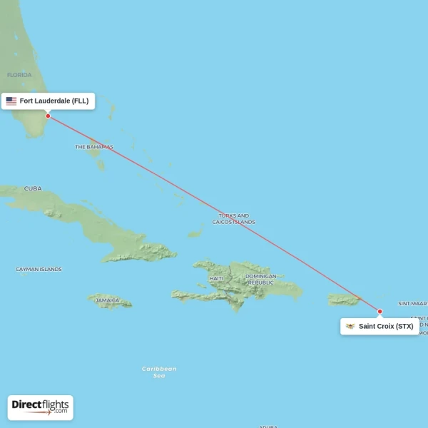 Fort Lauderdale - Saint Croix direct flight map
