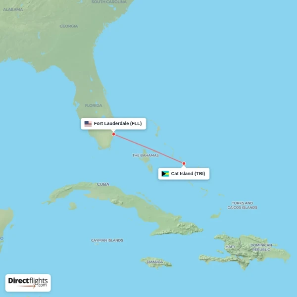 Fort Lauderdale - Cat Island direct flight map