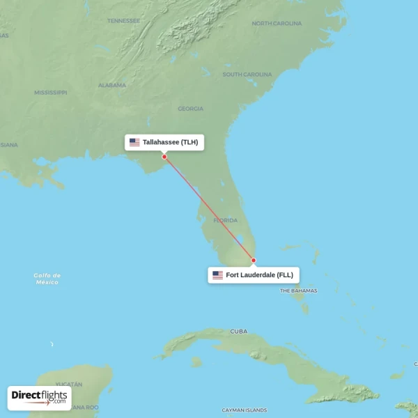 Fort Lauderdale - Tallahassee direct flight map