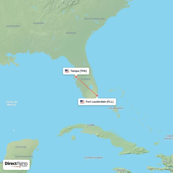 Fort Lauderdale - Tampa direct flight map
