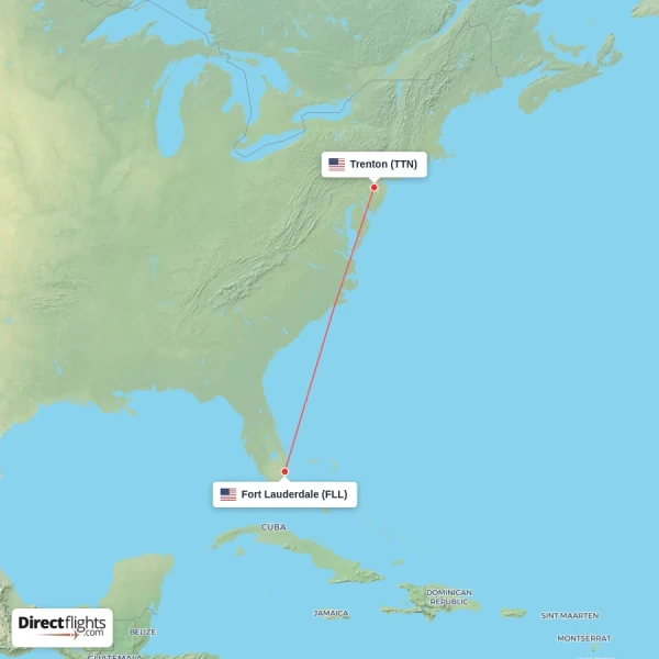 Fort Lauderdale - Trenton direct flight map