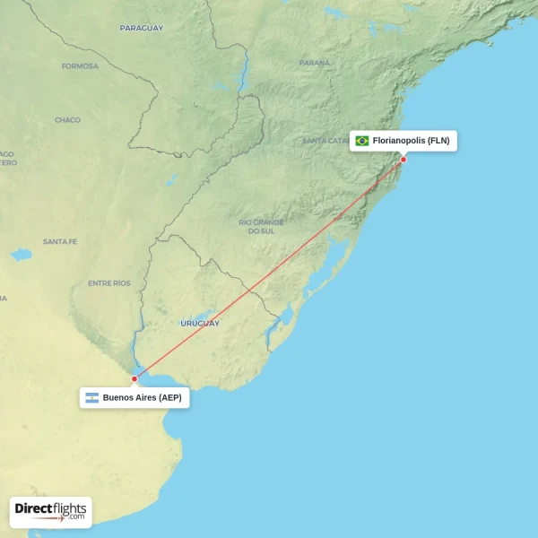 Florianopolis - Buenos Aires direct flight map