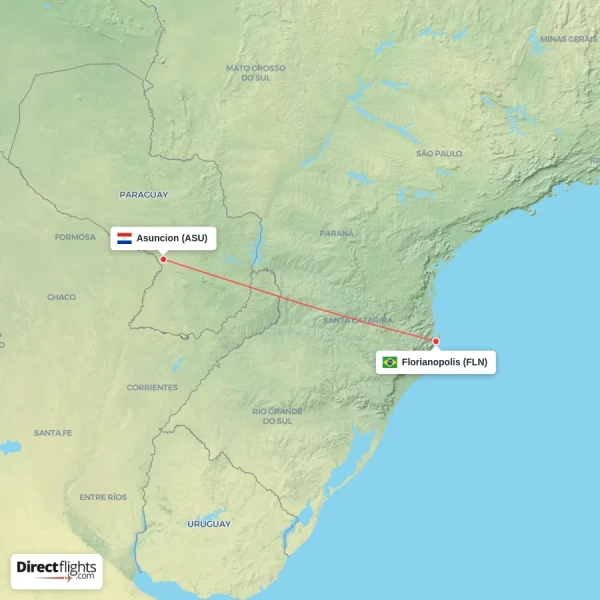 Florianopolis - Asuncion direct flight map
