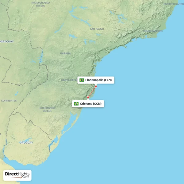 Florianopolis - Criciuma direct flight map