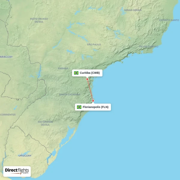 Florianopolis - Curitiba direct flight map