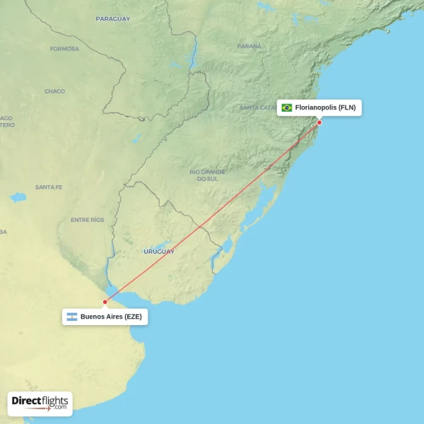Florianopolis - Buenos Aires direct flight map