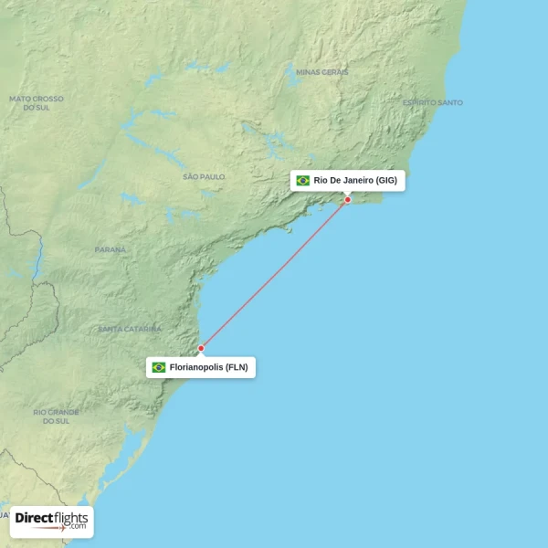 Florianopolis - Rio De Janeiro direct flight map