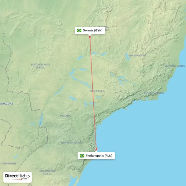 Florianopolis - Goiania direct flight map