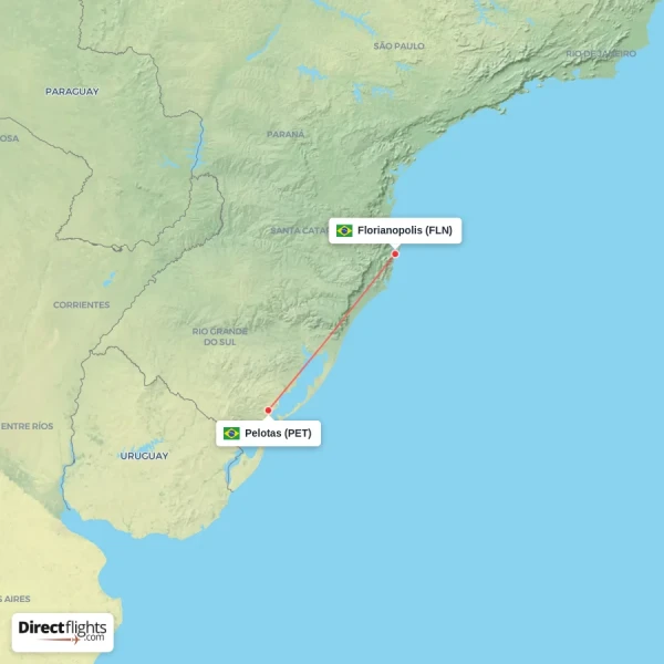 Florianopolis - Pelotas direct flight map