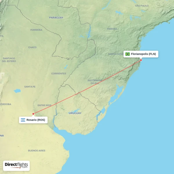 Florianopolis - Rosario direct flight map
