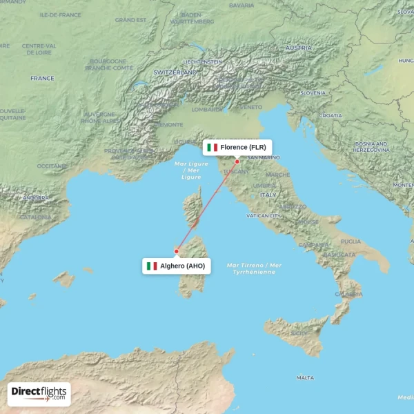 Florence - Alghero direct flight map