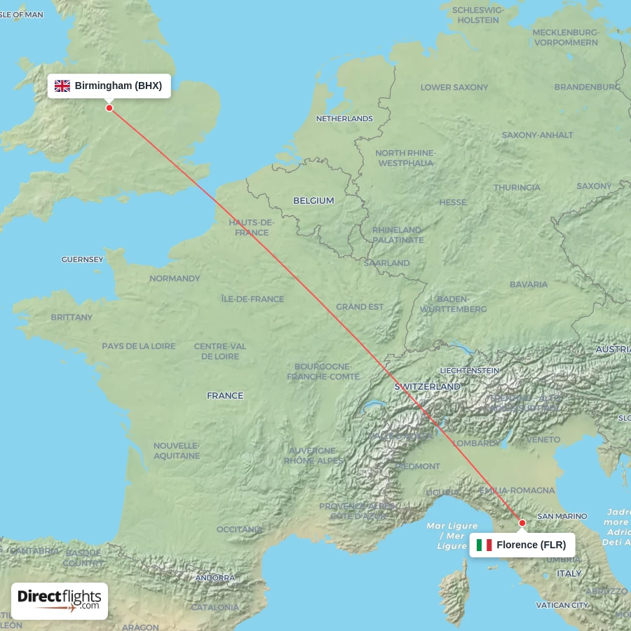 FLR - BHX route map